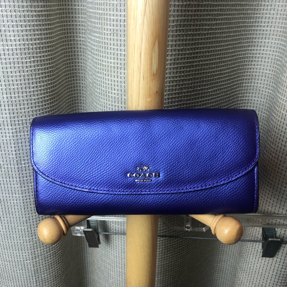 Coach Women's Leather Metallic Purple Envelope Wallet
